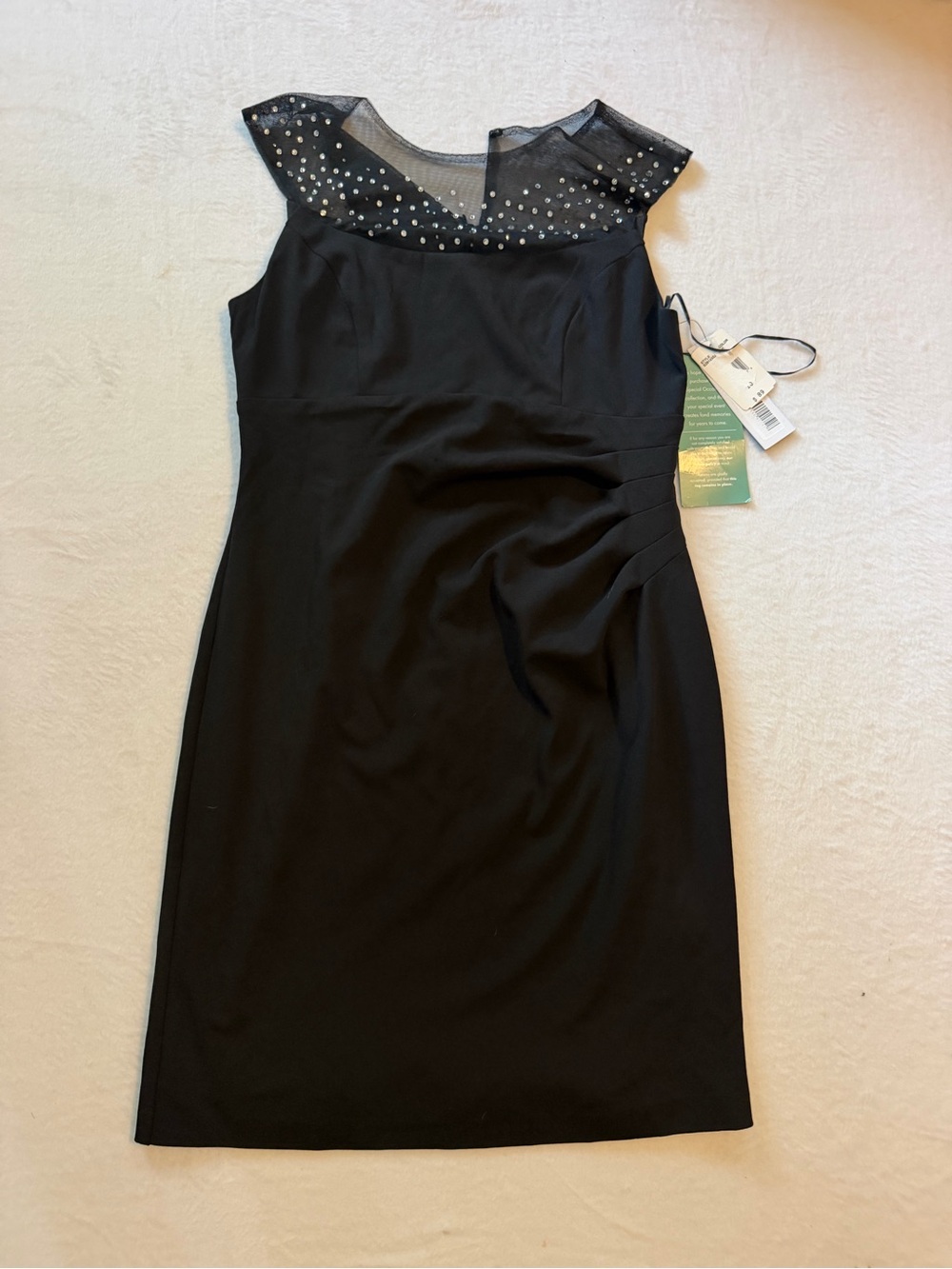 Scarlett Black Midi Sheath Dress with Studded Mesh Yoke